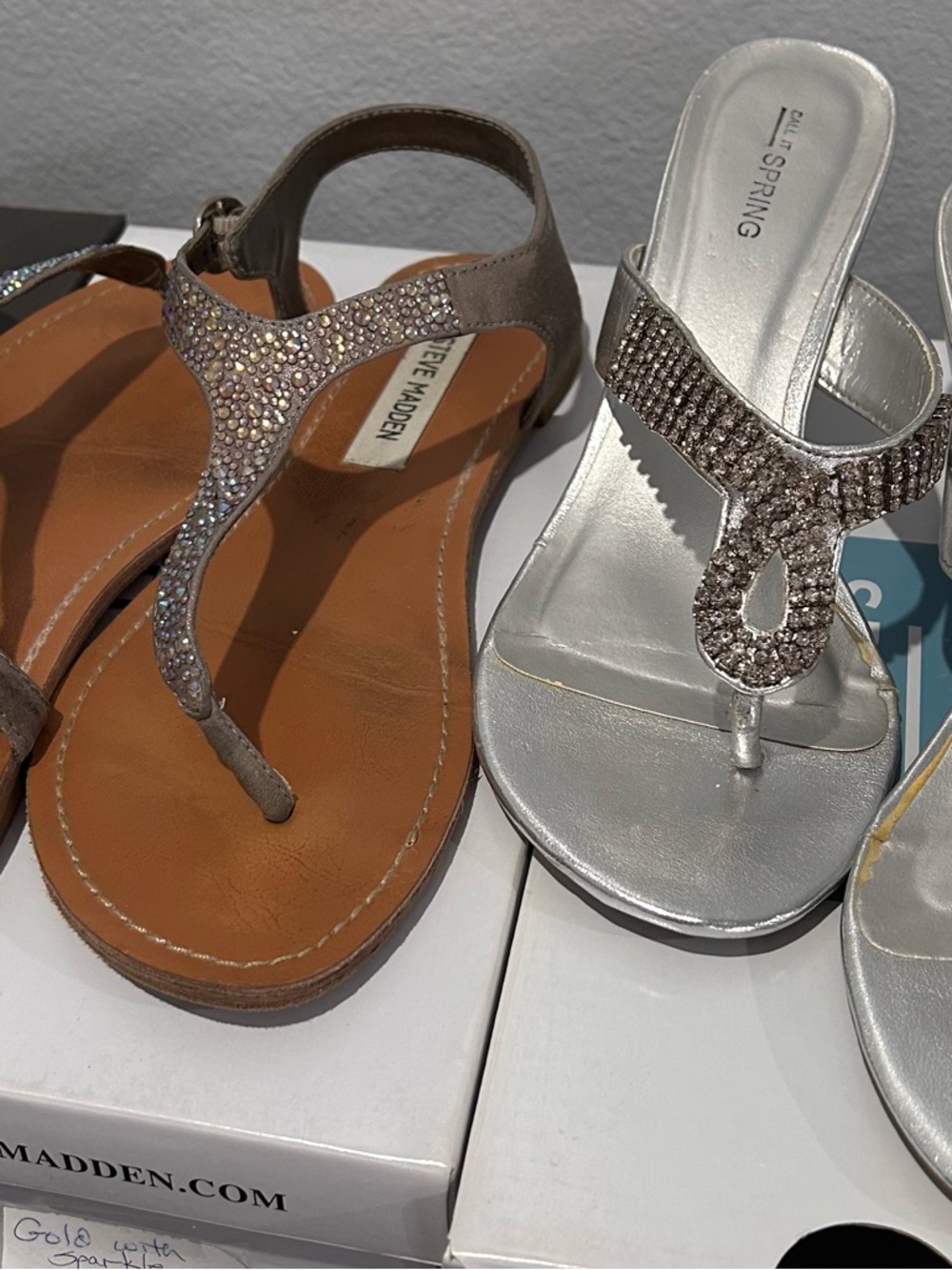 7 pairs Mixed Designers Steve Madden Metallic Silver T-Strap and more.